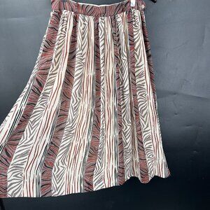 Vintage 80s Campus Casuals pleated midi skirt animal print brown tan 9 10 M